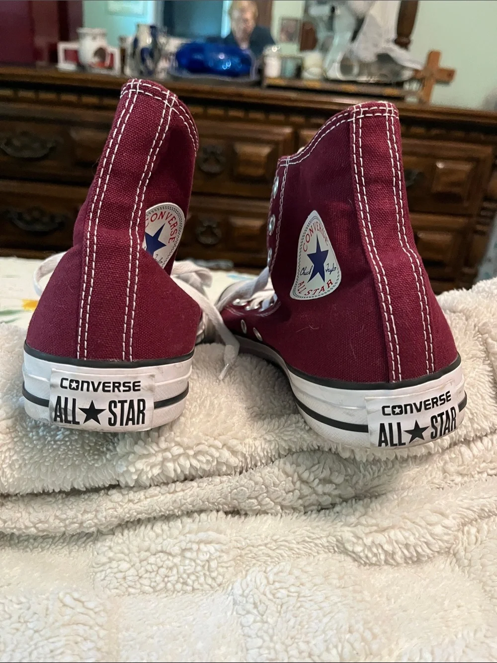 Converse High Top Sneakers - Maroon with White Accents - Picture 2 of 5
